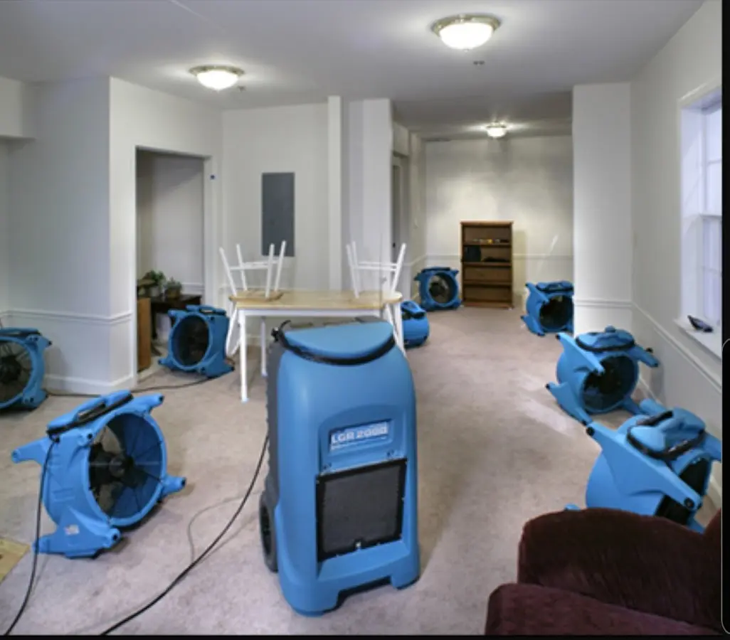 Air movers and dehumidifier setup for Water Damage Restoration in Sebring